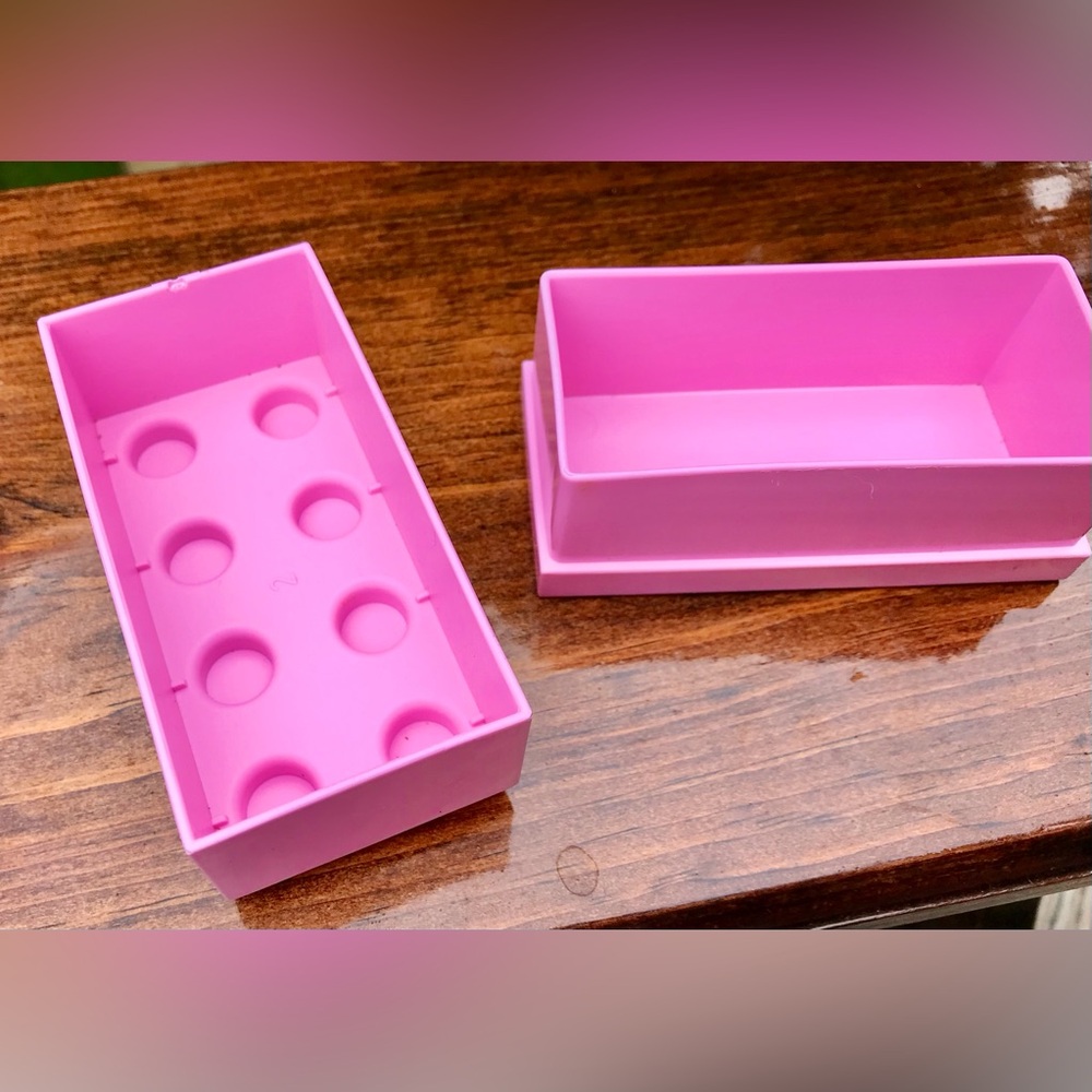 LEGO Yellow Building Block Shaped Pencil Case Pink Small Storage Box Container - Picture 12 of 13
